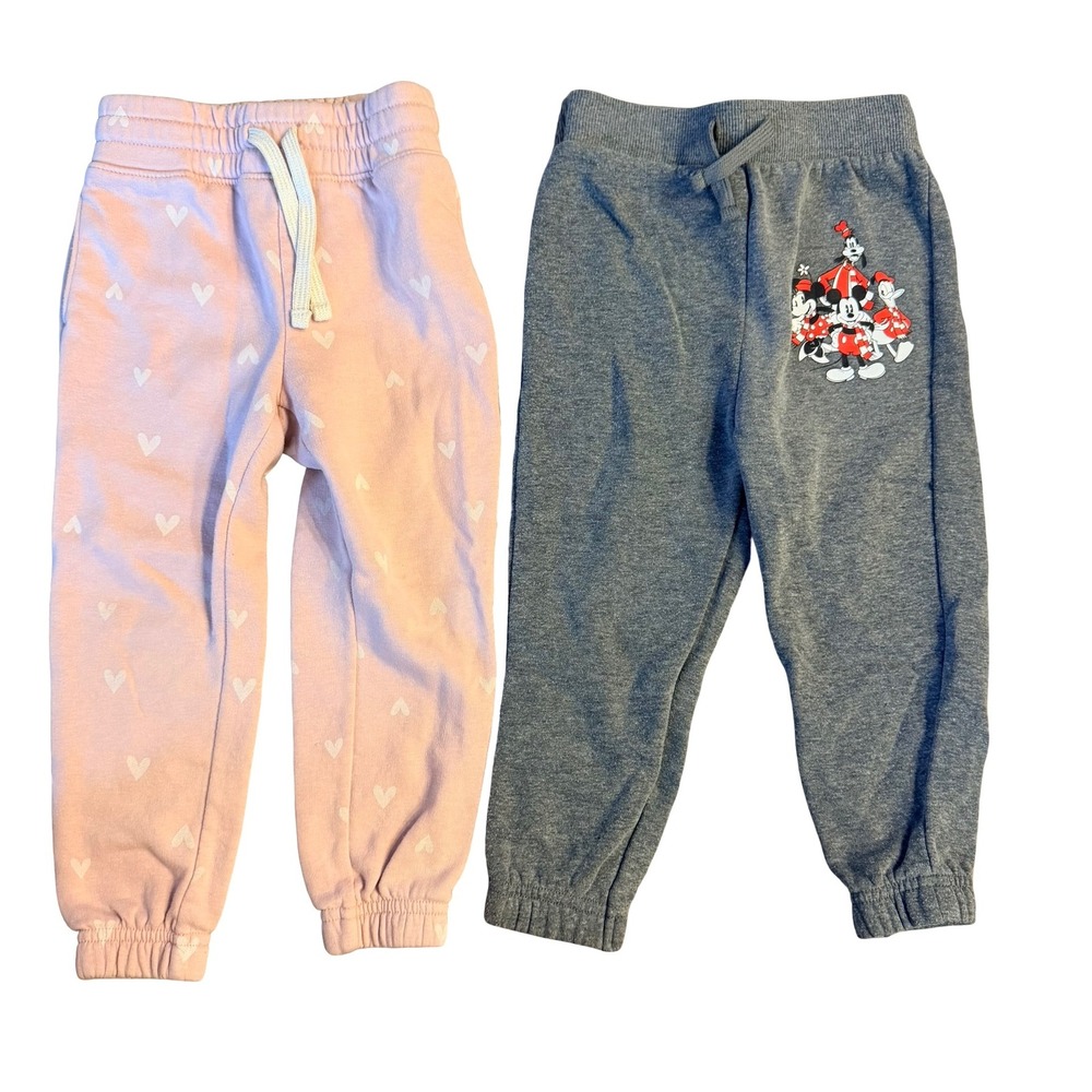 Disney Old Navy Joggers Pink Heart Grey Mickey Mouse Fleece Pants Kids 3T